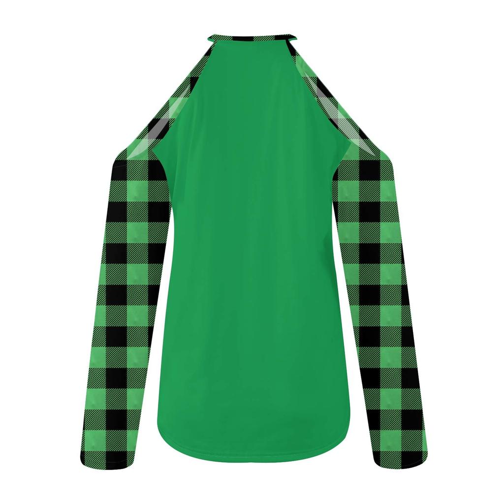 Mode féminine décontractée col en V St. Haut t-shirt à manches longues et épaules dénudées imprimé Saint-Patrick