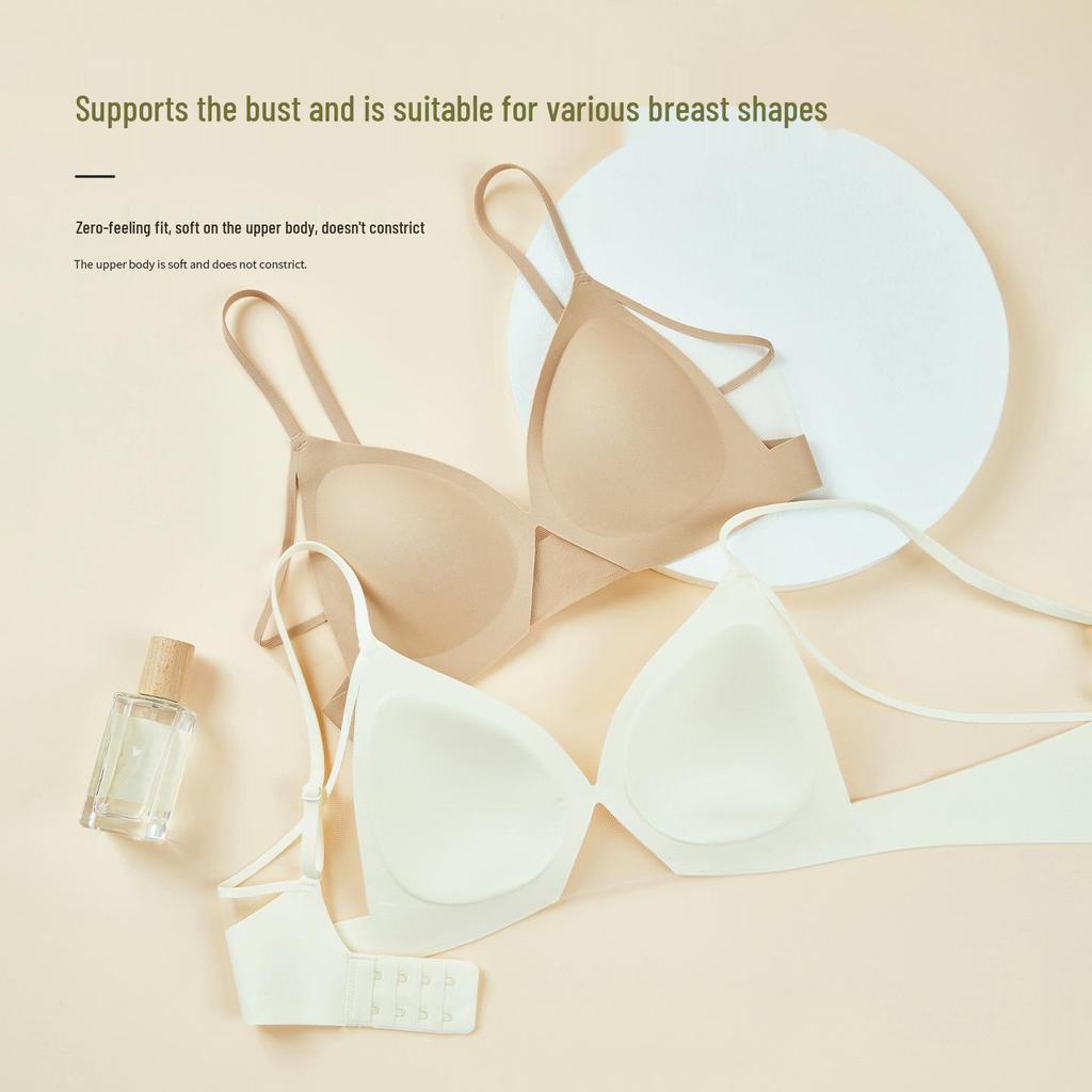 Summer Seamless Triangle Cup Bra: Thin, Breathable Mesh for Small Bust with Antibacterial Push-up Design
