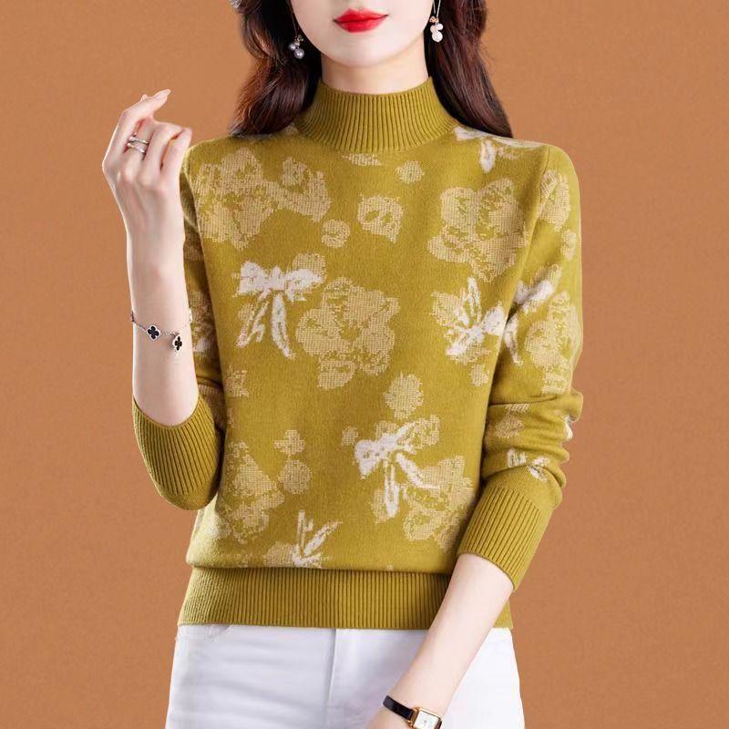 

Полуводолазка жаккардовый женский свитер осень и зима новый модный трикотажный низ рубашки топ 3XL