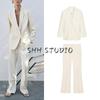 Double Breasted Work Clothing Long Sleeve Suit Coat 2380677 Ribbed Trim Minimalist Loose Flared Pants 2386677