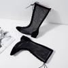 Damen Niedrigabsatz Netzstiefel Frühling und Sommer Neue Dickabsatz Netzstiefel Sexy Vielseitig Große Größe Kerl Coole Stiefel