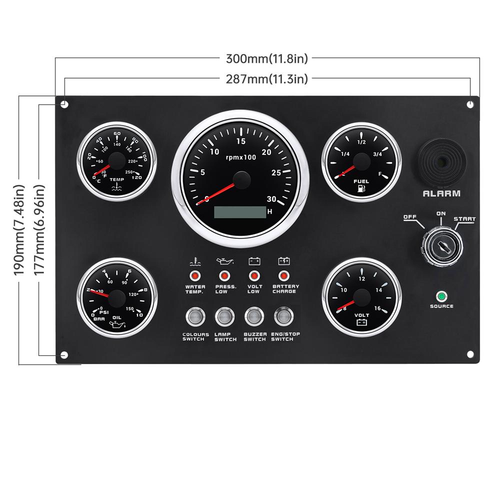 1x New 5 Gauge Set with Instrument Panel Tachometer 4000RPM For Marine Boat 12V