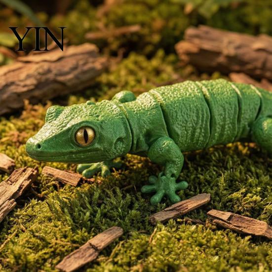 Realistic Gecko Decoration 3D Printed Articulated Figurine, Reptile Ornament with Movable Joints, Cute Posable Potted Plant Landscaping Lizard Animal