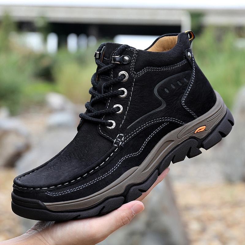 Fashion Luxury Brand Mens Casual Motorcycle Boots Genuine Leather Solid Color Outdoor Boots Warm Plush Fur Winter High Top Shoes Botas