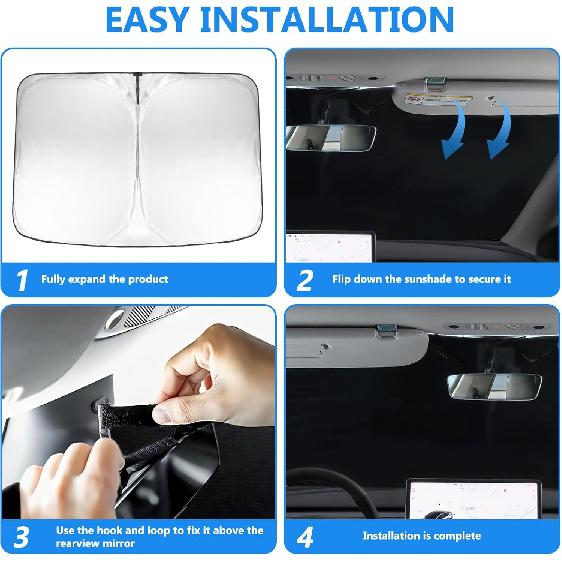 2026 Windshield Sun Shade For Tesla Model Y & Model 3 Lightweight Easy Foldable Car Windshield Sunshade - Sunlight And Dashboard Protection