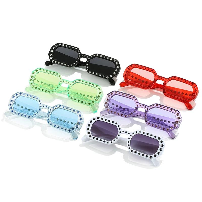 SHAUNA Fashion Polygon Square Candy Color Damen Luxus Kristall Sonnenbrille Retro Blau Grün Shades UV400 Trendy Herren Sonnenbrille
