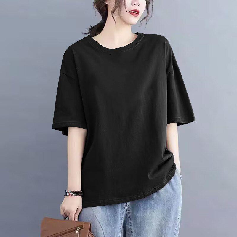 Foreign Trade Export Clearance 100% Pure Cotton Short sleeve Casual T-shirt Women Loose Fashion Clothes Temperament Half Sleeve Top Summer