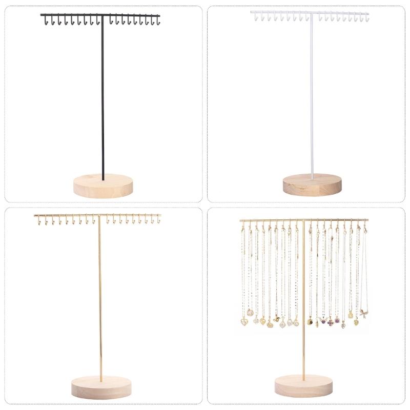 Elegant Iron Necklace Display Holder Effective Iron Necklace Holder with Wood Base Sturdy Jewelry Display Stand Rack