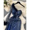 Sloping Shoulder Dress Ins Feather Sequins Long Dress