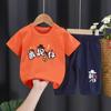 Children's Suit Summer Thin Short Sleeve Suit Boys and Girls Loose Korean Printed Animal T-shirt Shorts Two Piece Set