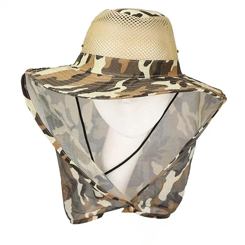 Outdoor Fishing Hat Wide Brim Man Breathable Mesh Fishing Cap Beach Hats Camouflage Sun UV Protection Shade Hat Gardering Hat