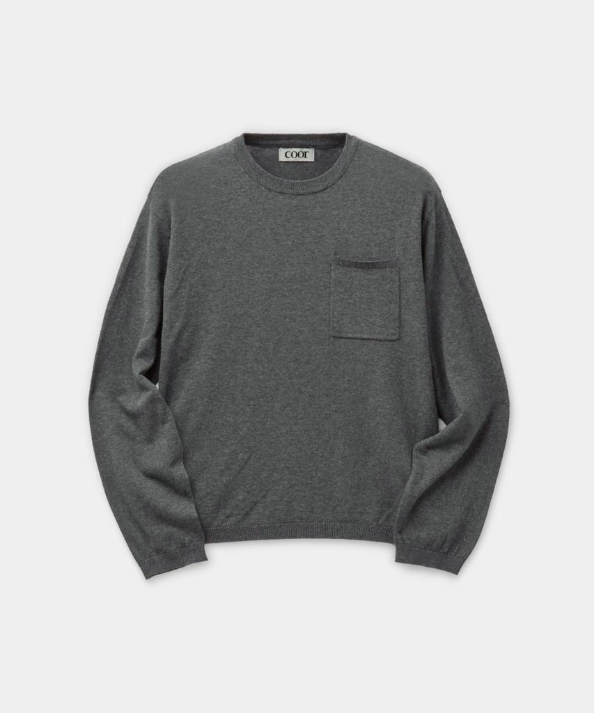 Kueo Light Cashmere Blend Crew Neck Sweater (Melange Grey)
