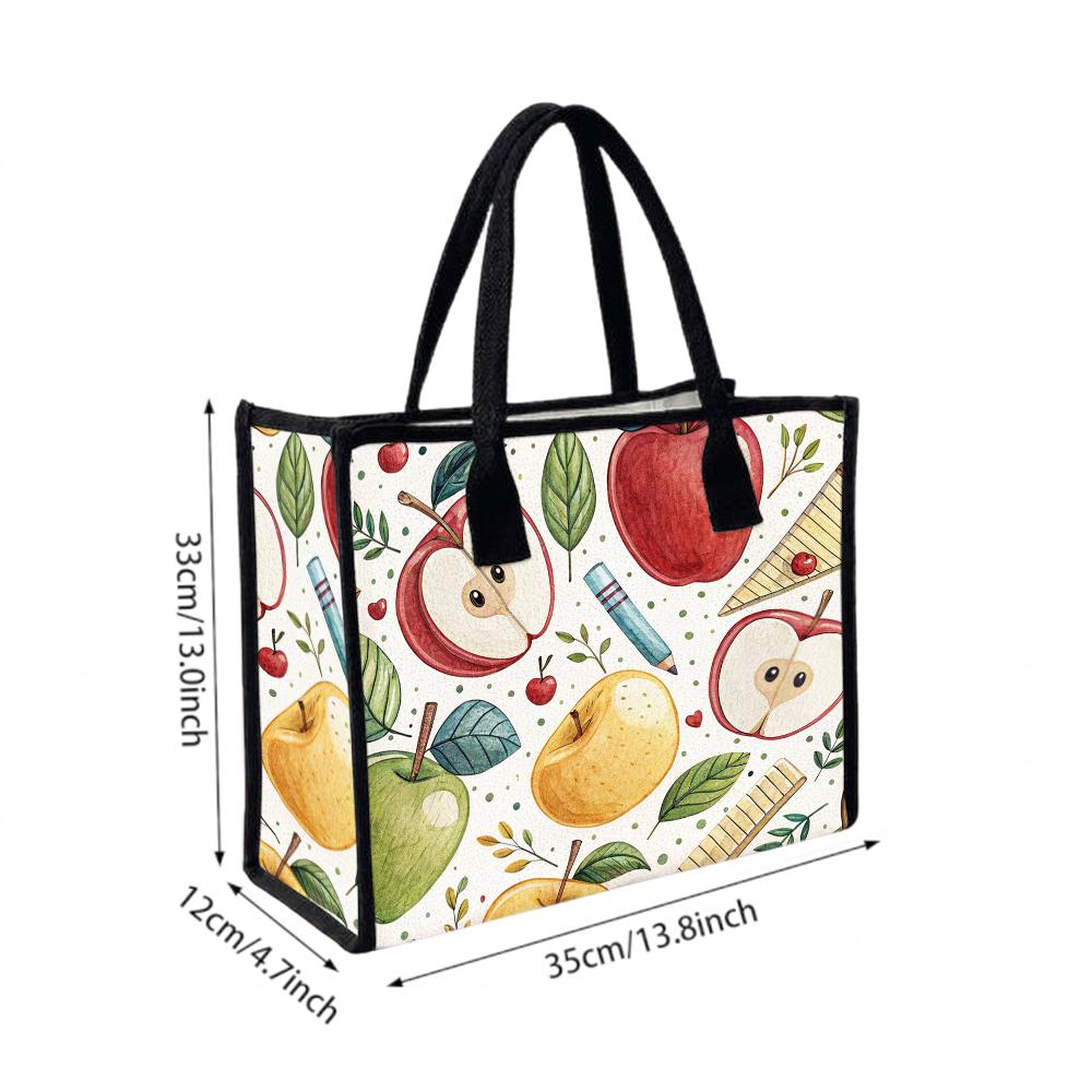 Cute Apple Pattern Tote Bag Portable Daily Handbag for Women Casual Lightweight Shoulder Bag for Work Shopping