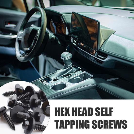 10 Pcs Self Tapping Screws with Integrated Gasket Black Hex Head Self-Tapping Screws with Plastic Retainer Clips Anti-Rust Coating Design for