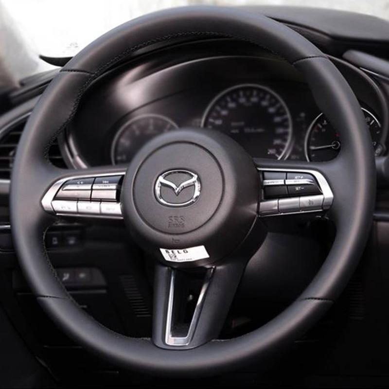 Ручная строчка Нескользящая черная Кожаная Накладка на Руль Автомобиля Для Mazda CX-30 CX30 - Mazda 3 Axela - style 1