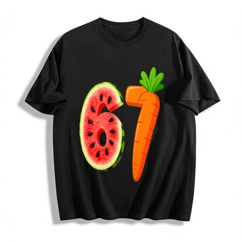 Watermelon Number 6 Carrot Number 7 Graphic Casual T-Shirt Pure cotton T-shirt XXS