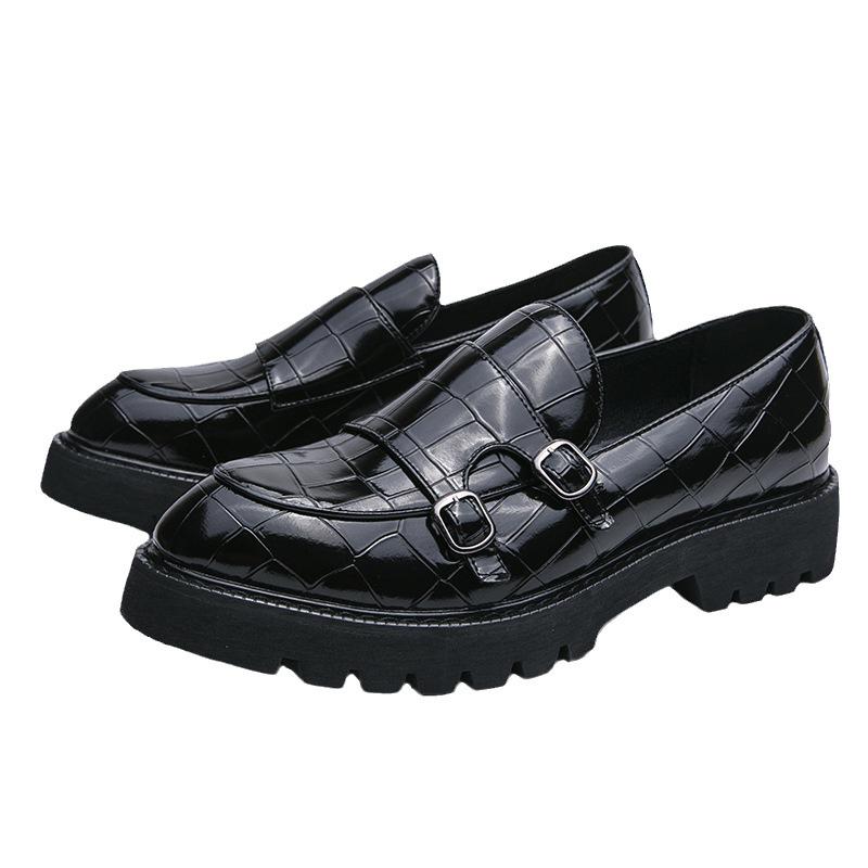 2023 Neue Herren Lackleder Loafer: Große doppelte Dornschließe, Glänzender dicker Absatz und Sohle, Höherlegende Friseur-Freizeitschuhe.