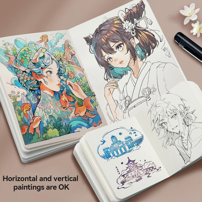 Borrence Mini Notebook Painting Handbook Portable Pocket Notepad 58 Sheets Drawing Book Back To School Stationery Art Supplies