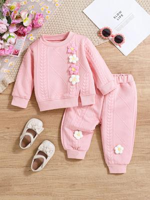 2025 Stylish Girls' Floral Autumn/Winter Sporty Sweatshirt Two-Piece Set