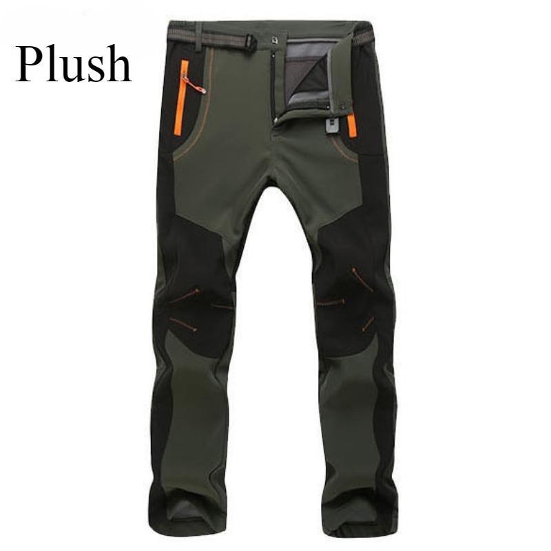 Men Elastic Fleece Outdoor Winter Warm Pants Softshell Trekking Climbing Hiking Camping Fishing Sport Training Trousers Oversize