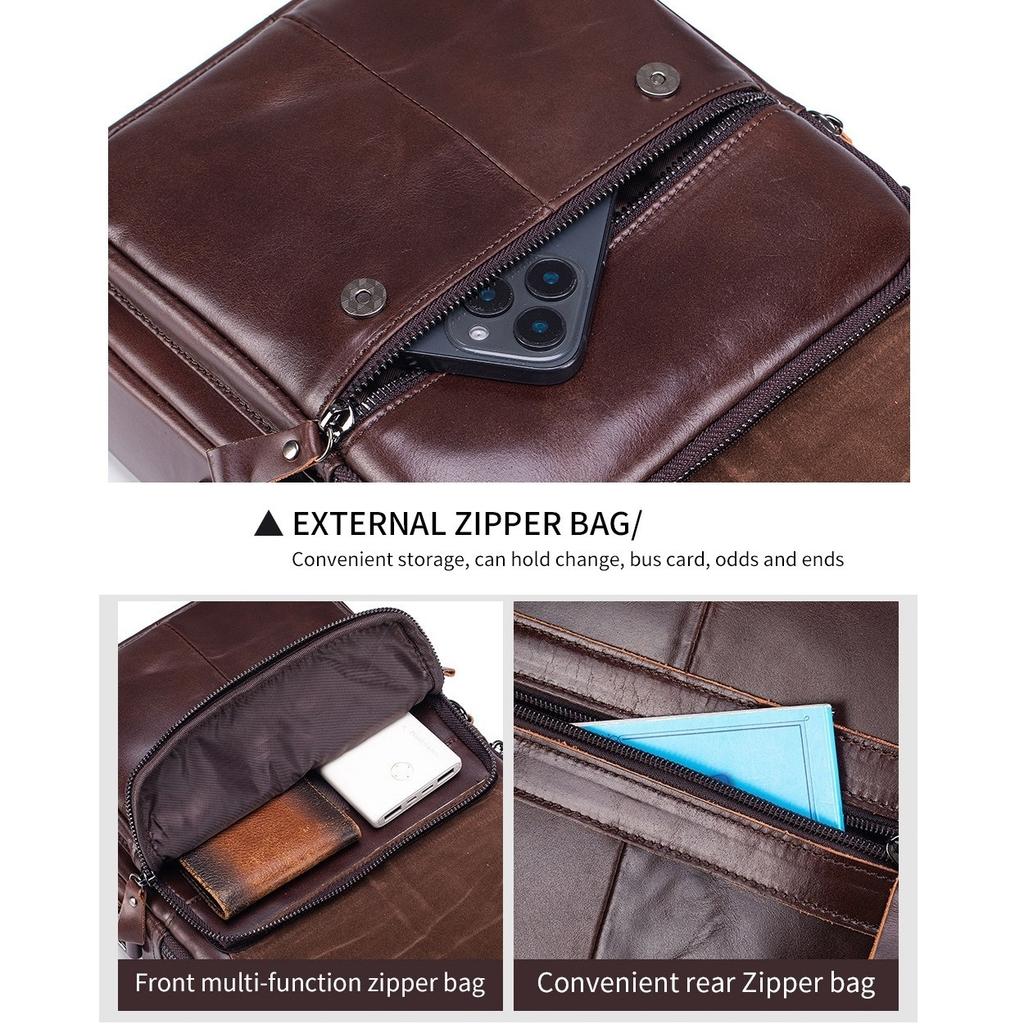 Men Genuine Leather Crossbody Backpack for Business and Commuting, Large Capacity