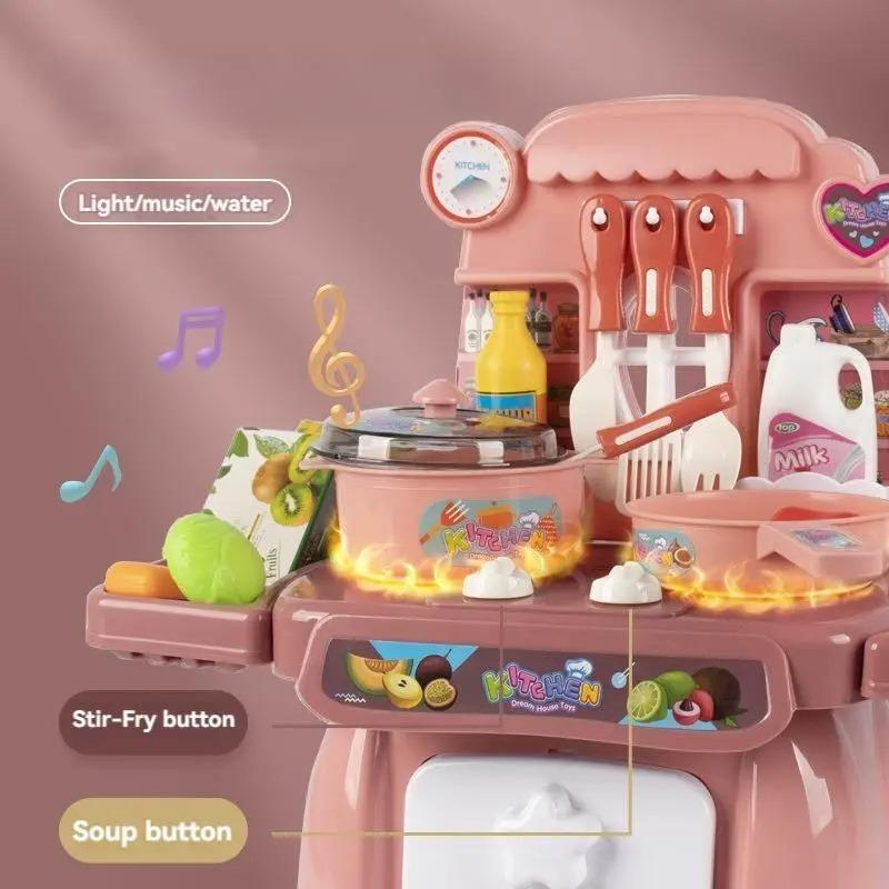 Set Cucina Giocattolo per Giochi di Ruolo con Suoni, Luci, Fornelli, Lavello e Cibo Giocattolo - Mini Cucina Giocattolo