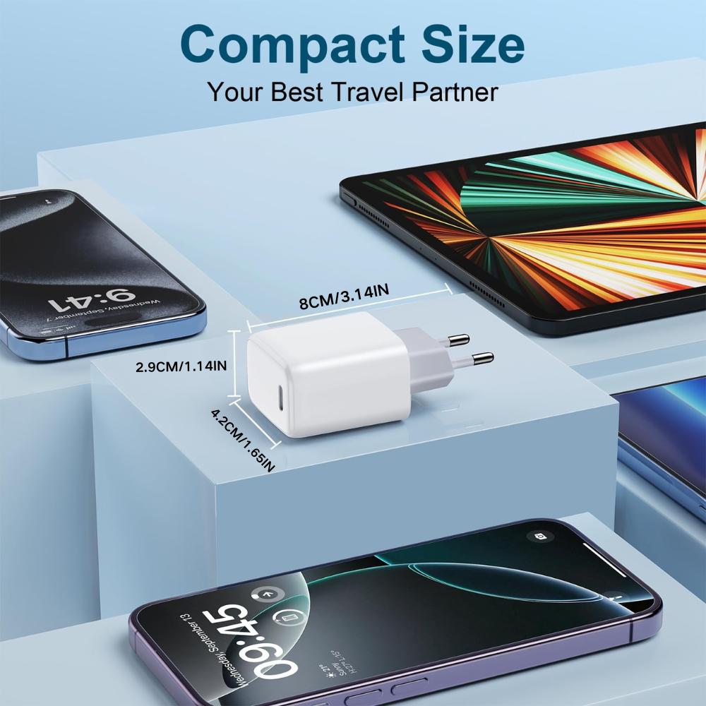 2 Pack 20W PD USB-C Wall Charger, Fast Charging Adapter for Smartphones Tablets Earbuds