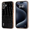 ABEEL For iPhone 16 Plus Case Electroplating Edge Crocodile Texture Genuine Cow Leather Back Phone Cover