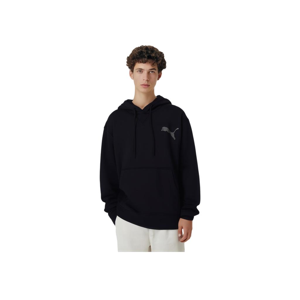 Puma Logo Embroidered Loose Fit Hooded Pullover Drop Shoulder Long Sleeve Sweatshirt Men Sweatshirt Black 940900-01