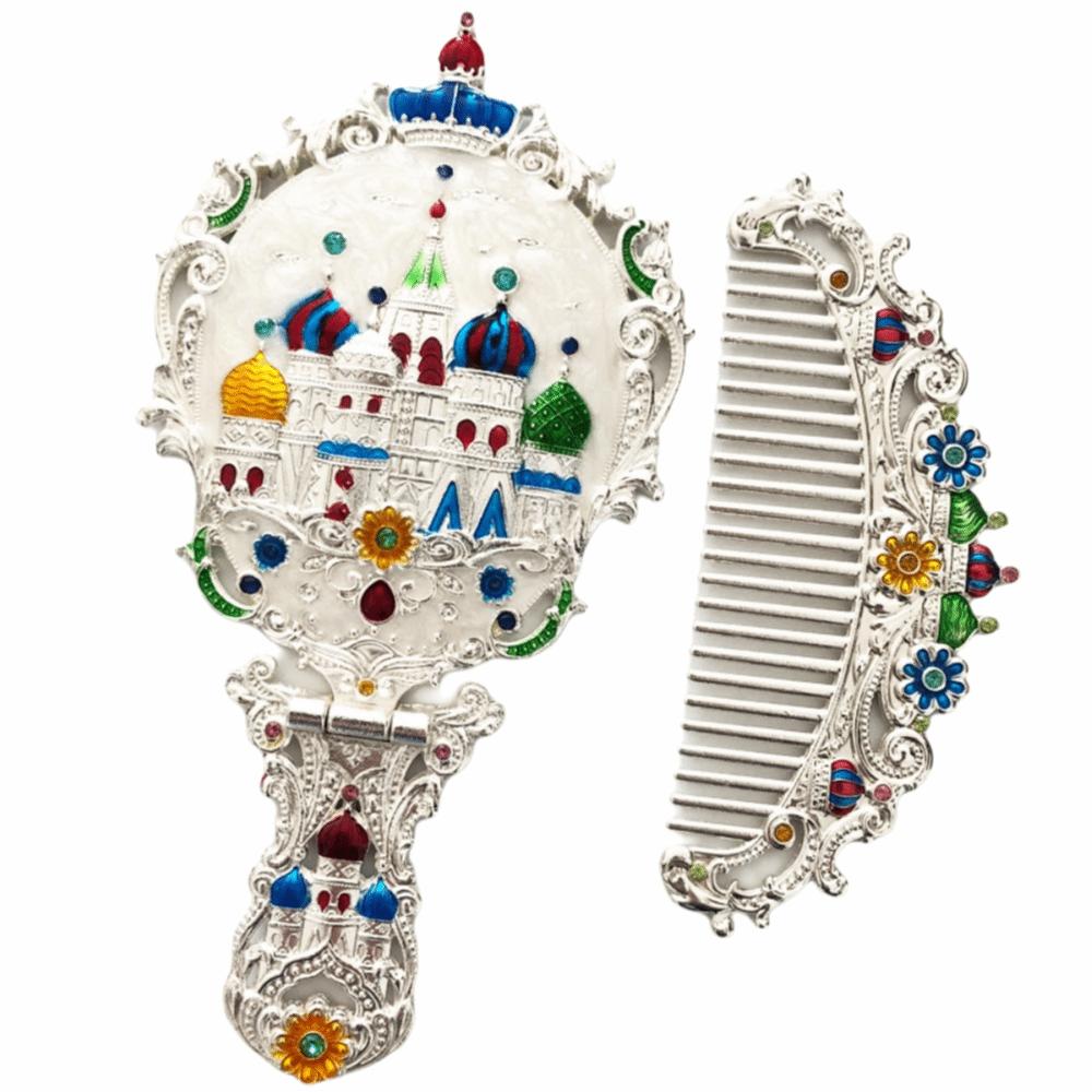 

Collapsible Retro Relief Folding Comb Set Portable Foldable Cosmetic Mirror Dresser Vanity срібний