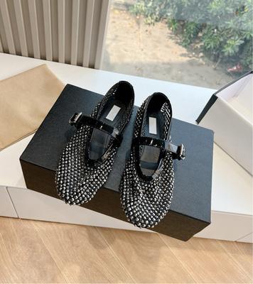 Pantofi de balet cu cataramă cu un singur cuvânt Pantofi plati pentru damă cu strasuri Pantofi Mary Jane cu plasă goală