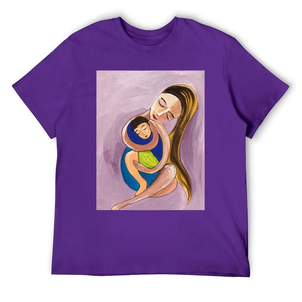 Round Neck Mother's Day Mother And Child Fine Art Print Art T-shirt  Campaign T-shirts Top Quality Novelty Leisure USA Size