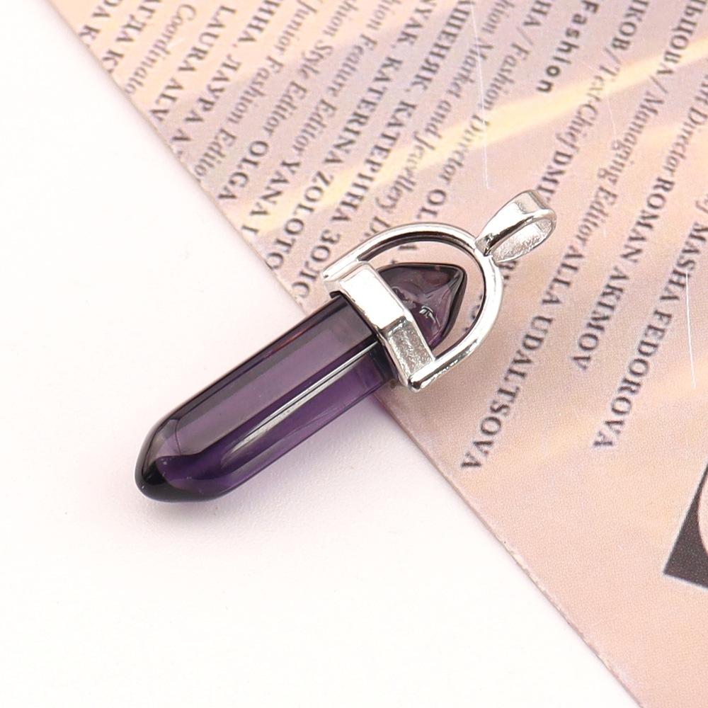 Hexagonal Column Natural Amethyst Powder Crystal Winding Hexagonal Column Pendant Handmade Bullet Necklace Jewelry N788