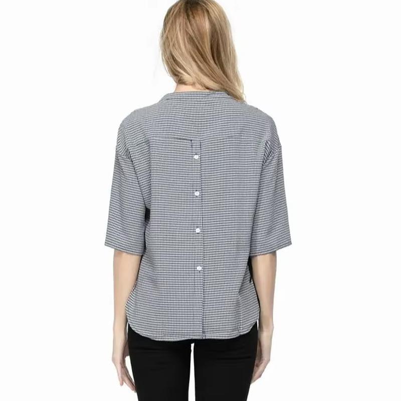 Summer Fashion Plaid Casual Shirt Women Half Sleeve V Neck Sweet Lace-up Bow Plus Size Shirts Female Loose Ladies Tops Blouses Women Clothing 5206