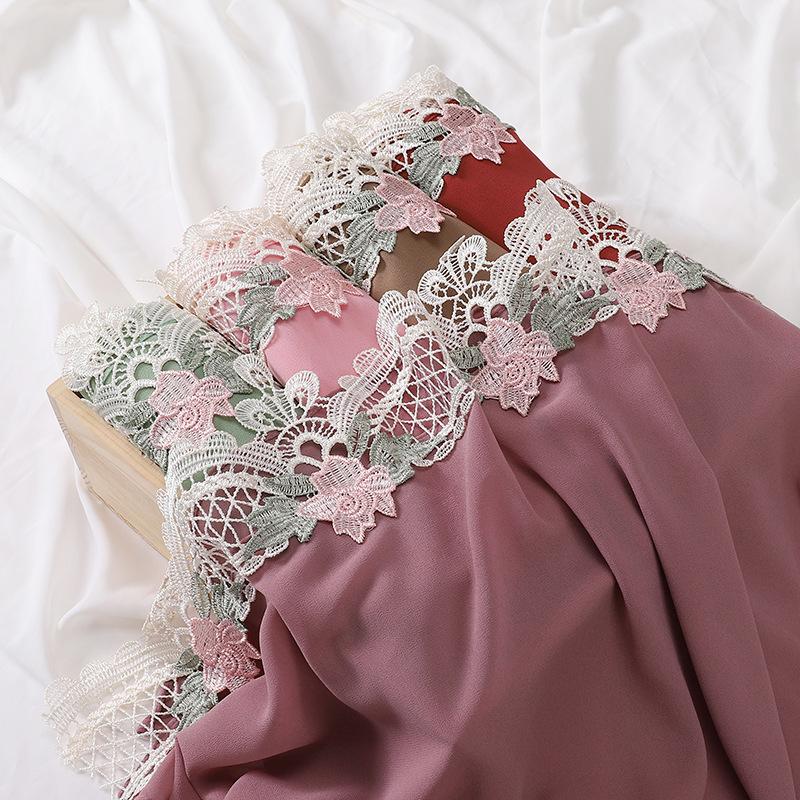 New Premium Pearl Chiffon Hijab Long Shawl Embroidered Lace Floral Muslim Women Wrap Headscarf 70X175Cm Abaya Islam Turban Femme