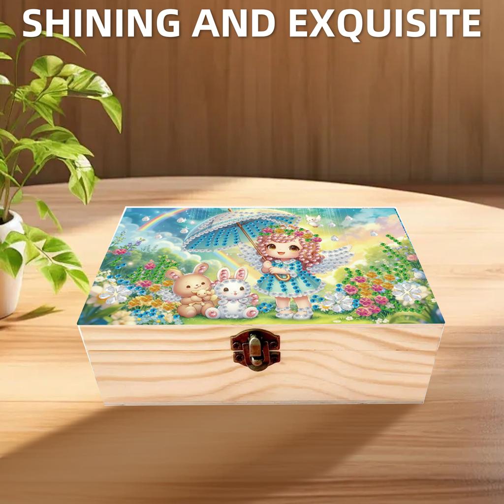 DIY Diamond Painting Colored Pattern Wood Case Partial Drill Crystal Mosaic Storage Container for Home Car Desk Decoration Craft