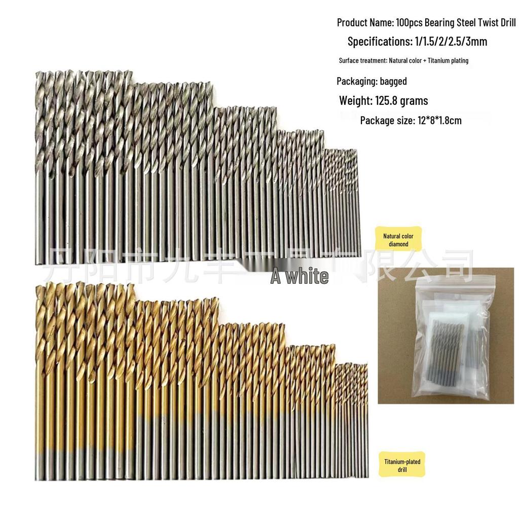 1-3mm Titanium-Plated Twist Drill Set, 100/50pcs, Straight Shank for Manual Use