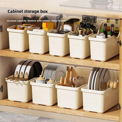 Plastic Organizer Bins, Tall Under Sink Organizer with Handle for Kitchen, Bathroom Pantry Kitchen Organizers Storage Baskets