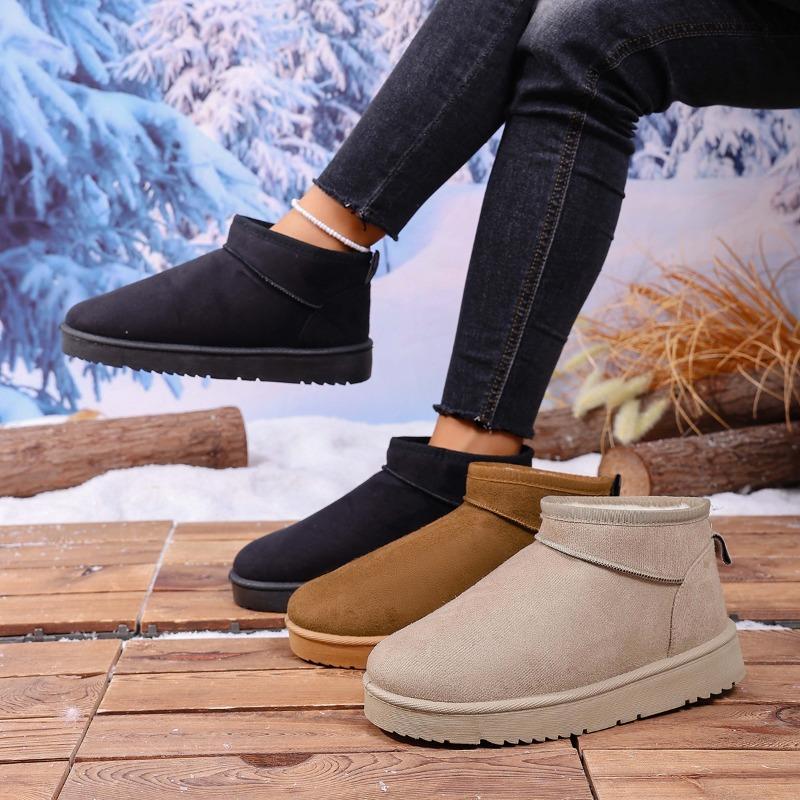 Large Size Snow Boots Women's New Winter Short Boots Flat-bottomed Velvet Thermal Cotton Shoes