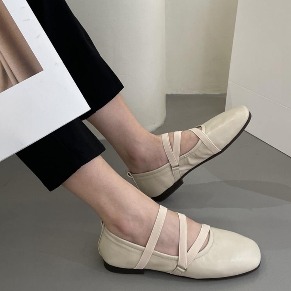 Fashion French Retro Elegant Women Flat Shoes 2025 Mary Jane New Round Toe Temperament Ballet Shoes Cross Buckle Shallow Soft Sole Shoes