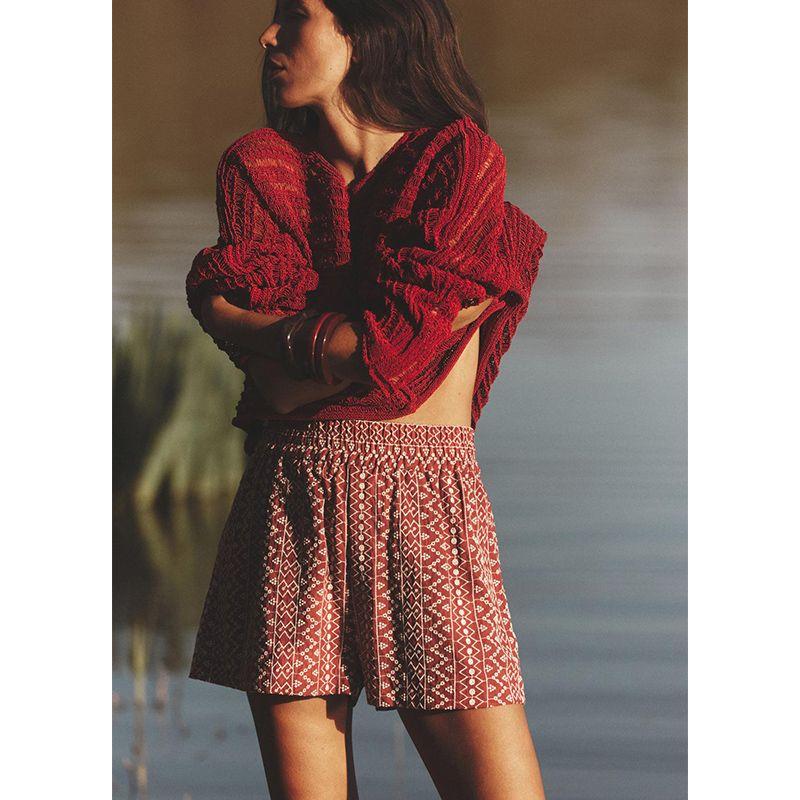 Summer New Product Women clothes European and American Tuyere Pocket Decoration Hollow Embroidery Mid Waist Comfortable Leisure Shorts 8073186