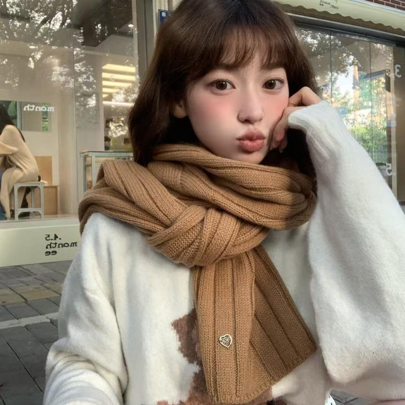 Wool knitted solid color scarf couple versatile autumn and winter scarf solid color warm scarf Christmas scarf hot sale
