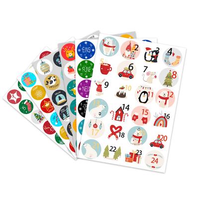 1 feuille Autocollants Joyeux Noël Calendrier de l'Avent Autocollant Numéro Fait Main Biscuit Bonbon Cadeau Sceau Étiquette Autocollant Papier