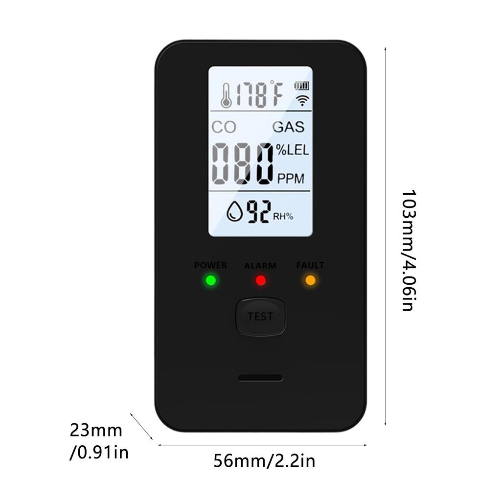 Advanced Gas Detection Device Featuring Carbon Monoxide Methane Humidity and Temperature Sensors Visual Alarm System
