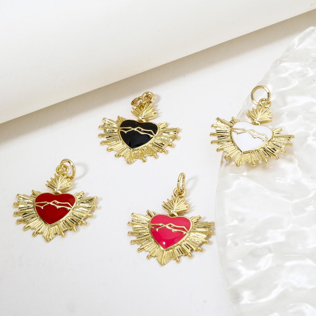 1 Piece 18K Gold Plated Multicolor Ex Voto Heart Enamel Pendants Brass Religious Heart Charms for Necklace Making 24mm x 20mm