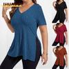 Women's Fashion Casual Solid Color Print Short Sleeve V Neck Blouses & Shirts
