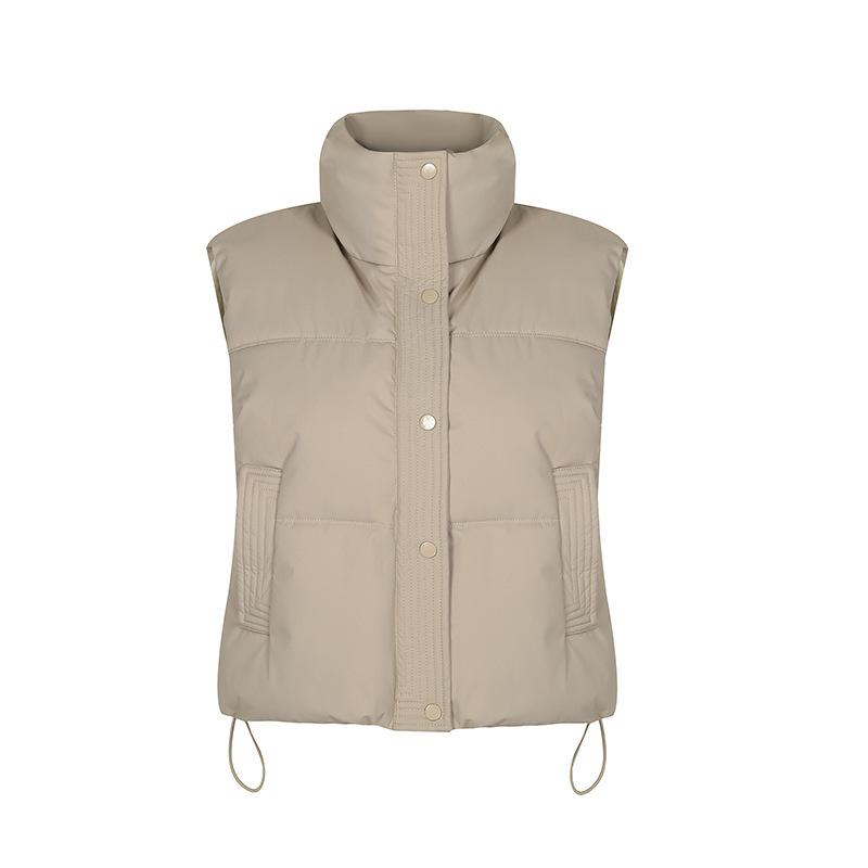Autumn and Winter Foreign Style Loose and Versatile Sleeveless Short Stand-up Collar Down Cotton Vest Women's Design Vest Jacket