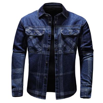 Spring and Autumn Plaid Denim Long Sleeved Shirt, Men's Youth Casual Shirt, Loose Workwear Shirt