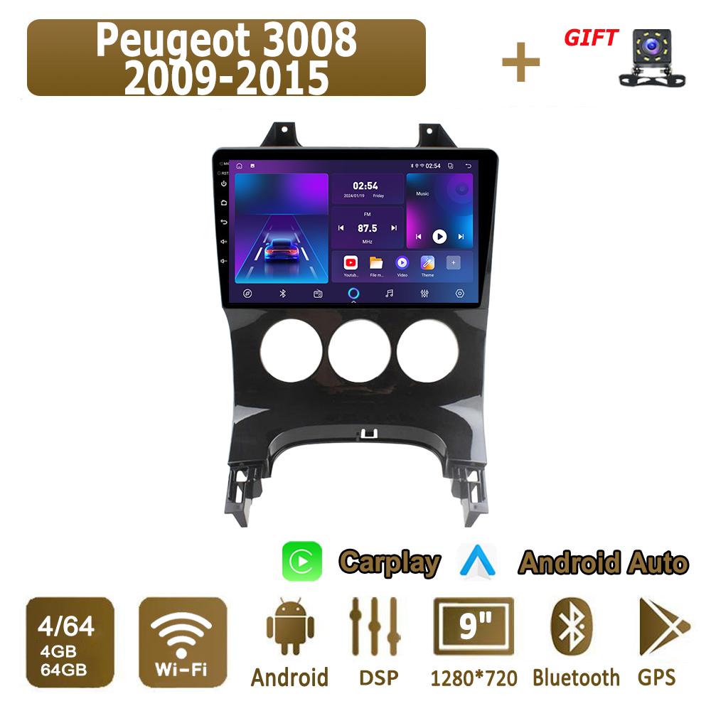 Android Carplay Car Radio For Peugeot 3008 2009-2015 Multimedia Player Head Unit Stereo GPS Navigation BT WIFI 4+64GB