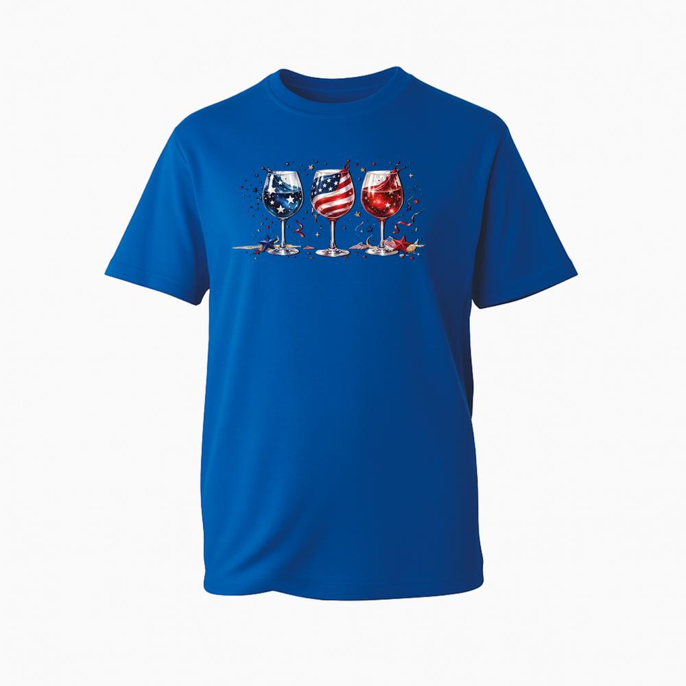 Patriotic Wine Glasses Graphic TShirt 4th of July USA Flag Patriotic Gift TTop